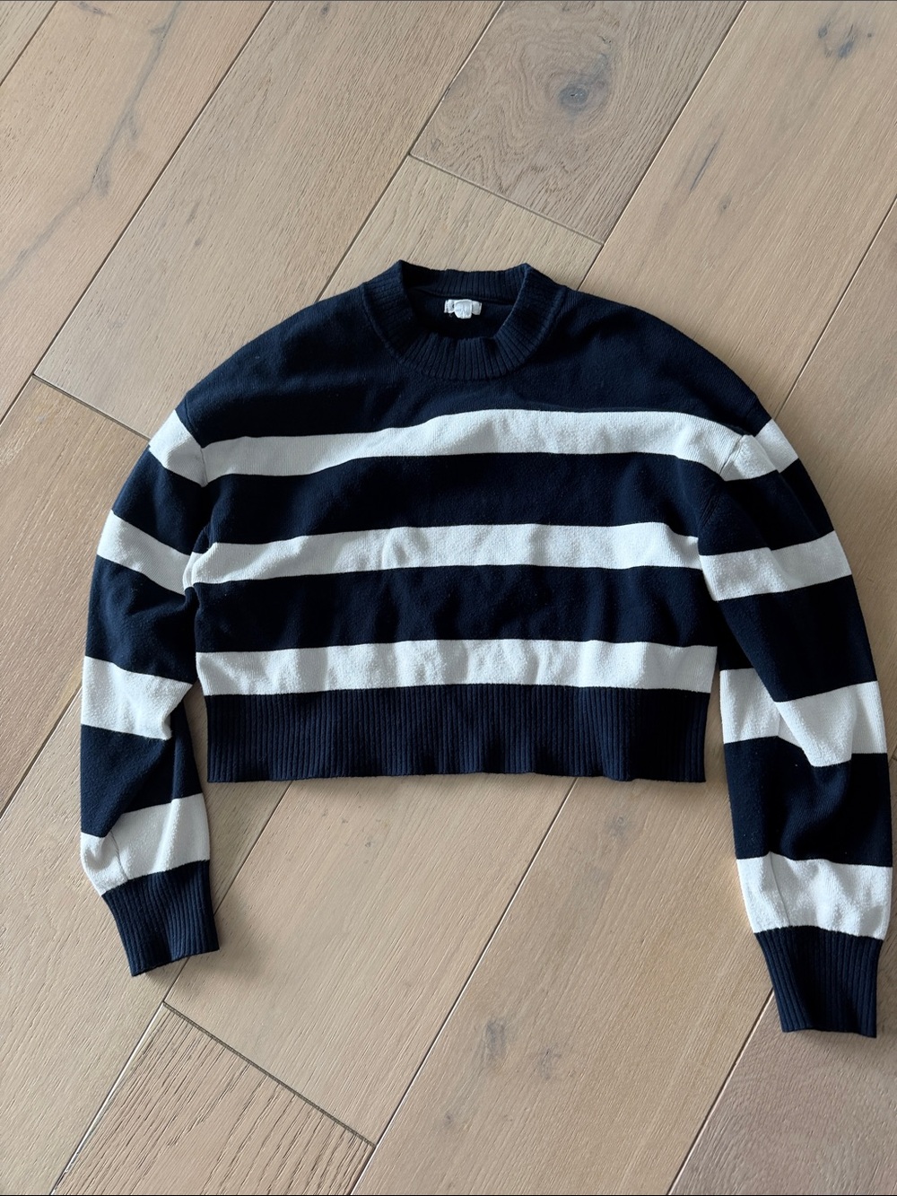 Garage Black & White Striped Cropped Crewneck Sweater